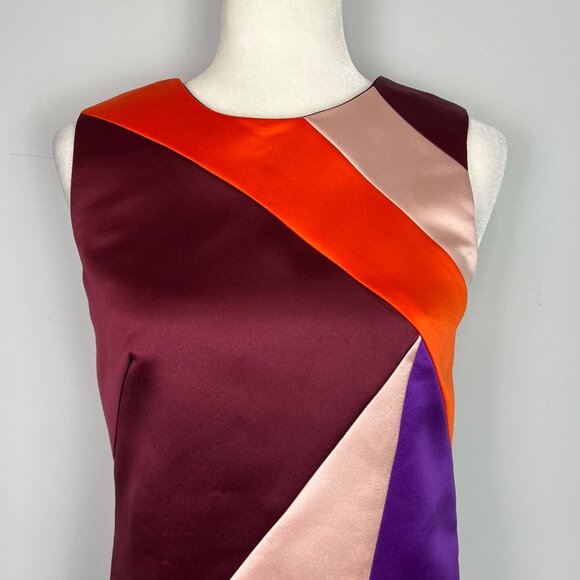 Milly Womens Peau De Soie Colorblock Seamed Shift Dress Burgundy Purple size 2 - Picture 4 of 12